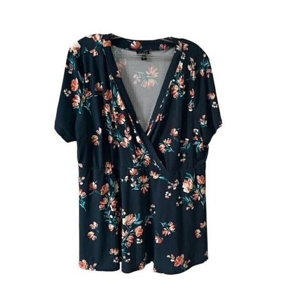 Torrid Green Floral Knit Crepe Peplum Faux Wrap Top Size 2 2X - Picture 3 of 9